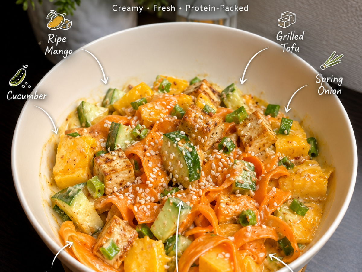 Mango Tofu Protein Salad in a Jar | 25g Protein, No-Cook Vegetarian Recipe