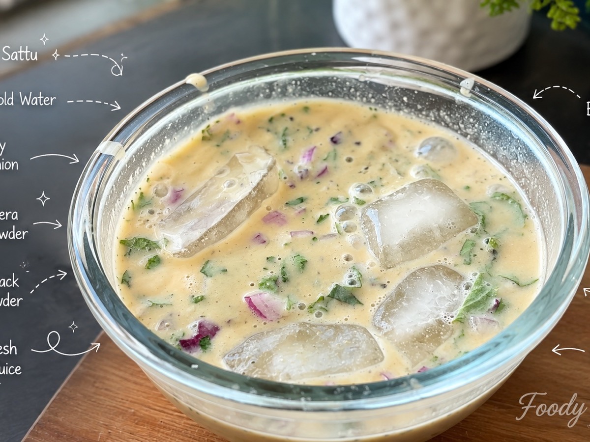 Savory sattu sharbat — a roasted chickpea flour summer cooler with mint, coriander and lemon